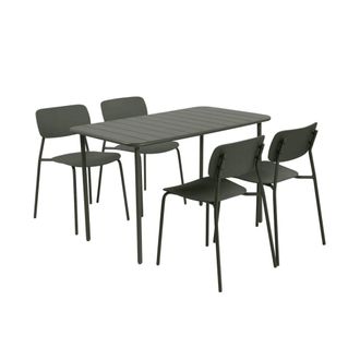 Sweeek Mesa de jard&iacute;n de metal con 4 sillas, verde kaki