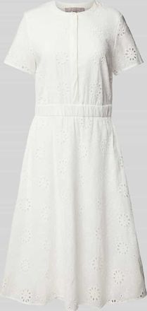 Christian Berg Midikleid mit Lochstickerei in Ecru, Größe 34