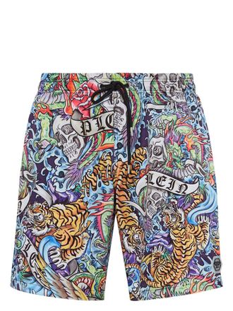 Philipp Plein Costume da bagno con stampa Tattoo - Blu