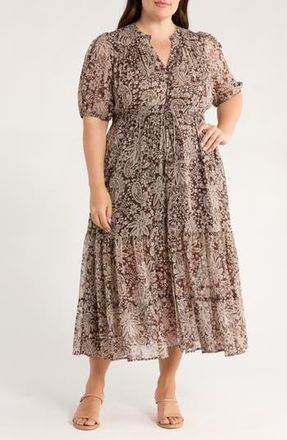 Gibsonlook Kira Print Drawstring Maxi Dress in Java Floral at Nordstrom Rack, Size 1 X