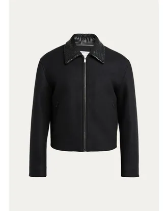 Bottega Veneta Mens Splittable Wool Leather-Collar Blouson