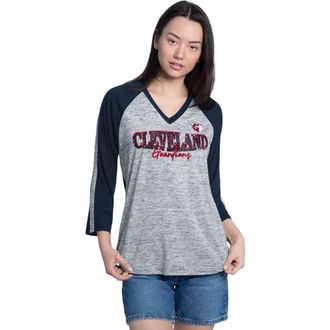 G-III 4Her by Carl Banks Womens G-III 4Her by Carl Banks Navy/Heather Navy Cleveland Guardians Speed Training 3/4-Sleeve Rhinestone V-Neck T-Shirt at Nordstrom, Size Small
