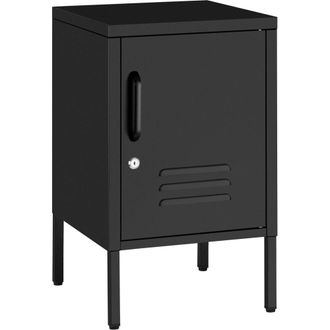 TecTake Mesita de noche acero, 2 compartimentos, 35 x 42,5 x 60,5 cm, negro