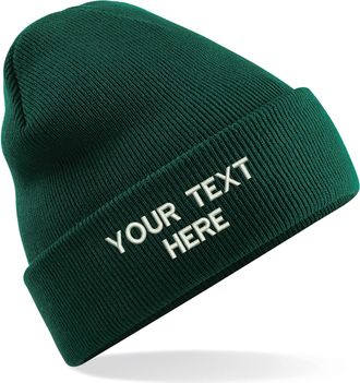 Generic Personalised Embroidered Your Text Beanie, Knitted Cap Your Name Hat Unisex Gift (Bottle Green)