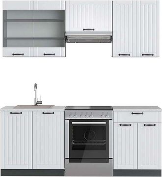 Vicco Mueble De Cocina Fame-line, Casa De Campo Blanca/antracita, 200 Cm, Et M&aacute;rmol