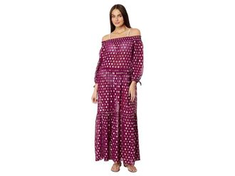 Lilly Pulitzer Dayla Maxi Cover-Up Womens Dress Amarena Cherry Pattern Play Viscose Metallic Clip : SM