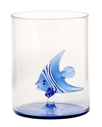 Two's Company Blue Angel Fish Icon In Double Old Fashion Glass