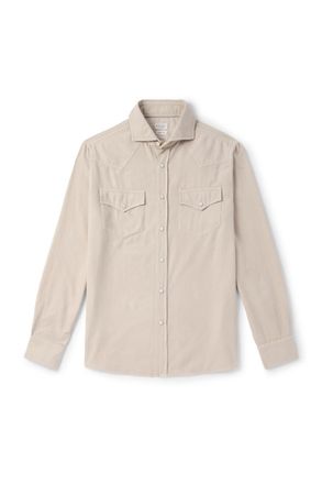 Brunello Cucinelli Cutaway-Collar Cotton-Corduroy Western Shirt