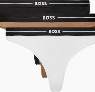 HUGO BOSS Womens 3-Pack Power Logo Waistband Thongs, Black/White/Pink - Size: 10