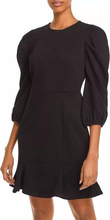 Aqua Puff Sleeve Tunic Sweatshirt Ruffle Casual Knit Mini Dress In Black