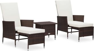 vidaXL Set Muebles De Jard&iacute;n 3 Piezas Y Cojines Rat&aacute;n Sint&eacute;tico Marr&oacute;n Vidaxl