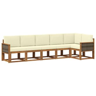 vidaXL Conjunto De Sof&aacute;s De Exterior 6 Pcs Natural Y Crema Poli&eacute;ster Vidaxl