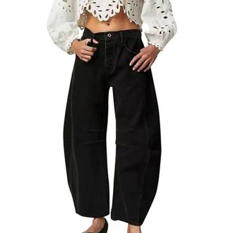 Generic FNKDOR Womens Wide Leg Barrel Jeans for Women UK Petite Plus Size Baggy Mid Waist Cropped Balloon Denim Pants Vintage Side Jeans Ladies Boyfriend Y2k 