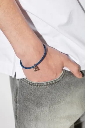 Off-white Leather Bracelet, Mens, Navy Blue