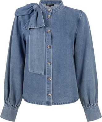 Tramontana Denim Blouse Strik Detail - Dames - Blouses & Shirts - Blauw - Maat: 2XL Denim