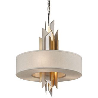 Hudson Valley Lighting Modernist Suspensi&oacute;n De 4 Luces Acero Inoxidable Pulido, Pan De Oro, Pantalla De Tela