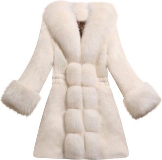 Generic RLEHJN Womens Faux Fur Coat UK Sale Clearance Long Faux Fur Coat Ladies Winter Coat Oversized Fleece Jacket Warm Plush Padded Coats Furry Overcoat Ope