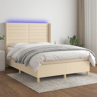 vidaXL Vidaxl - Cama Box Spring Colch&oacute;n Y Luces Led Tela Crema 140x200 Cm