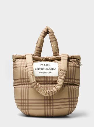 Mads Norgaard Womens Pillow tartan rugged fabric puffy tote bag