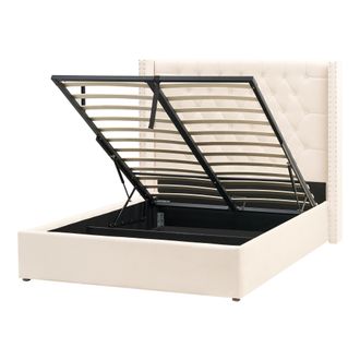 Beliani Cama Con Almacenaje Cabecero De Terciopelo Blanco Crema 140 X 200 Cm Lubbon