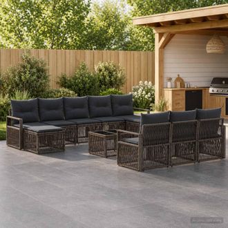 vidaXL Vidaxl Set Divano Da Giardino 11 Pz Grigio Polyrattan
