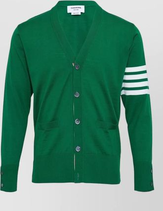 Thom Browne v neck merino wool striped cardigan