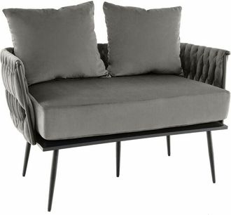Costway Modern 2 Seater Sofa Upholstered Loveseat Couch Woven Double Sofa Chair W/ Arms