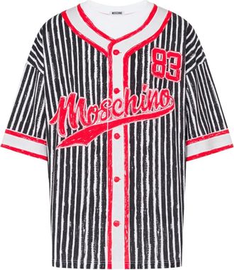 Moschino Vertical Stripe Shirt With Red Accents And Iconic Logo