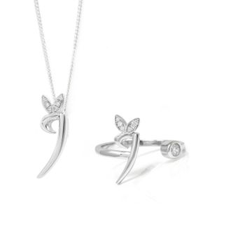 Say It With Winged Initial Ring Gift Set - Silver - I | Size: 18 inches