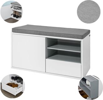 SoBuy Sobuy - Zapatero Con Cajones, Almacenamiento Y Banco Con Coj&iacute;n, Blanco/gris,fsr37-w Es