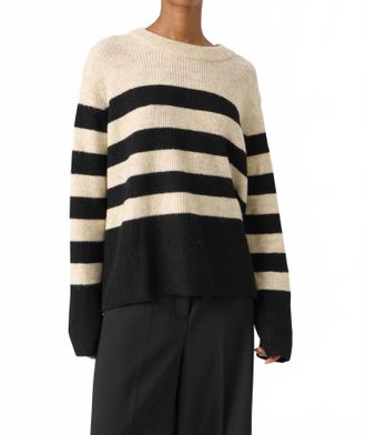 Soaked In Luxury Selta Knitted Striped Pullover In Sandshell With Black Stripe