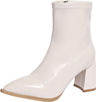 Generic White Womens Round Toe Design Mid Calf Boots Side Zipper Design Fashion Casual Fall Winter Comfortable Walking Shoes Pu Material