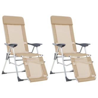 vidaXL Sillas De Camping Plegables Reposapi&eacute;s 2 Uds Textilene Crema Vidaxl