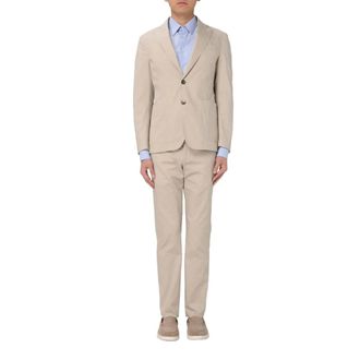 Manuel Ritz Single Breasted Suits, male, Beige, S, Cotton Jersey Suit Slim Fit