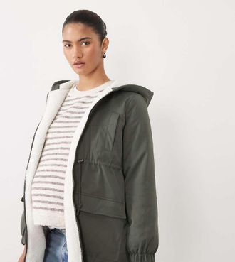 Mama Licious Mamalicious Maternity cappotto 3-in-1 foderato in pile verde scuro