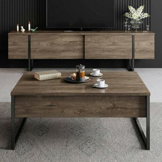 Dmora Set Mobili Da Soggiorno Mornasco, Modulabile, 2 Ante, 2 Vani, Marrone Noce
