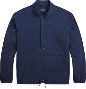 Polo Ralph Lauren Seersucker Coach Jacket - Heren - Zomerjassen - Blauw - L - Katoen - Jassen