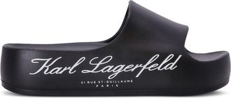 Karl Lagerfeld logo-print flat slides - women - Rubber/Rubber/Rubber - 35 - Black