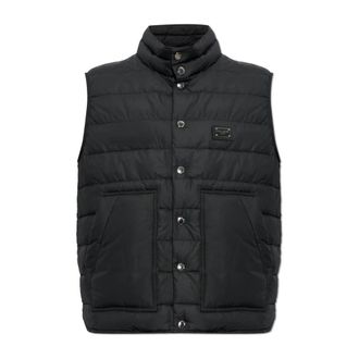 Dolce & Gabbana Ge&iuml;soleerd Vest met Opstaande Kraag - Heren - Bodywarmers - Zwart - M - Leer - Jassen