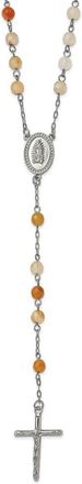 Diamond2Deal Stainless Steel Polished with Agate Beads Rosary Necklace 31