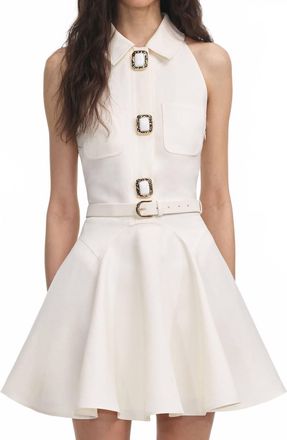 Self Portrait A-Line Linen Mini Dress In Cream