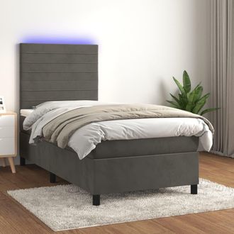 vidaXL Vidaxl - Cama Box Spring Colch&oacute;n Y Led Terciopelo Gris Oscuro 90x200 Cm
