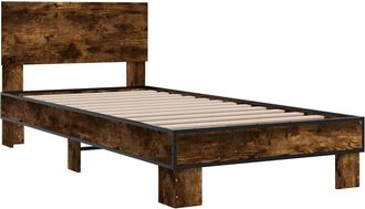 vidaXL Vidaxl - Estructura Cama Madera Ingenier&iacute;a Metal Roble Ahumado 90x200 Cm