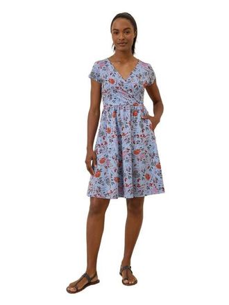 Pact Organic Cotton Fit & Flare Crossover Dress in Cornflower Blue at Nordstrom, Size Xx-Large