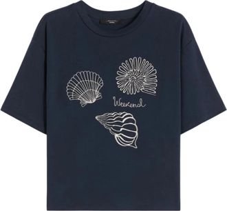 Max Mara T-shirt met ronde hals - Dames - T-shirts - Blauw - XS - Katoen - Tops
