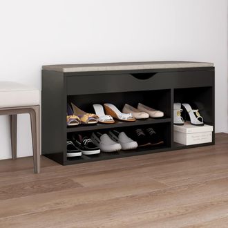 vidaXL Banco Zapatero Con Coj&iacute;n Madera Ingenier&iacute;a Gris 104x30x49 Cm Vidaxl