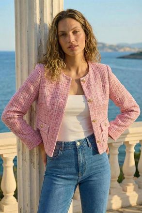 Roman Collarless Sequin Boucle Jacket