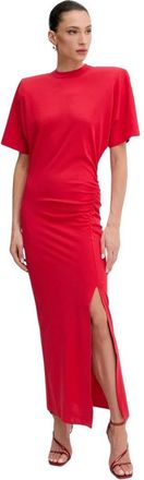 Pinko Gekreukt Lange Jurk - Dames - Avondkleed - Rood - XS - Katoen - Kleedjes