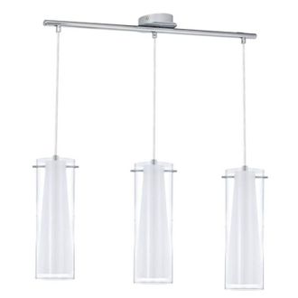 Eglo Pinto Lampada A Sospensione In Metallo Cromato 3 Luci Con Diffusori In Vetro Bianco E27 3x40w 89833 - Eglo