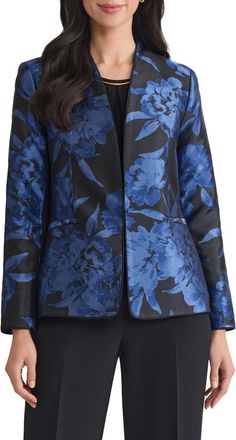 Kasper Floral Jacquard Jacket in Blue Night Multi at Nordstrom, Size 18